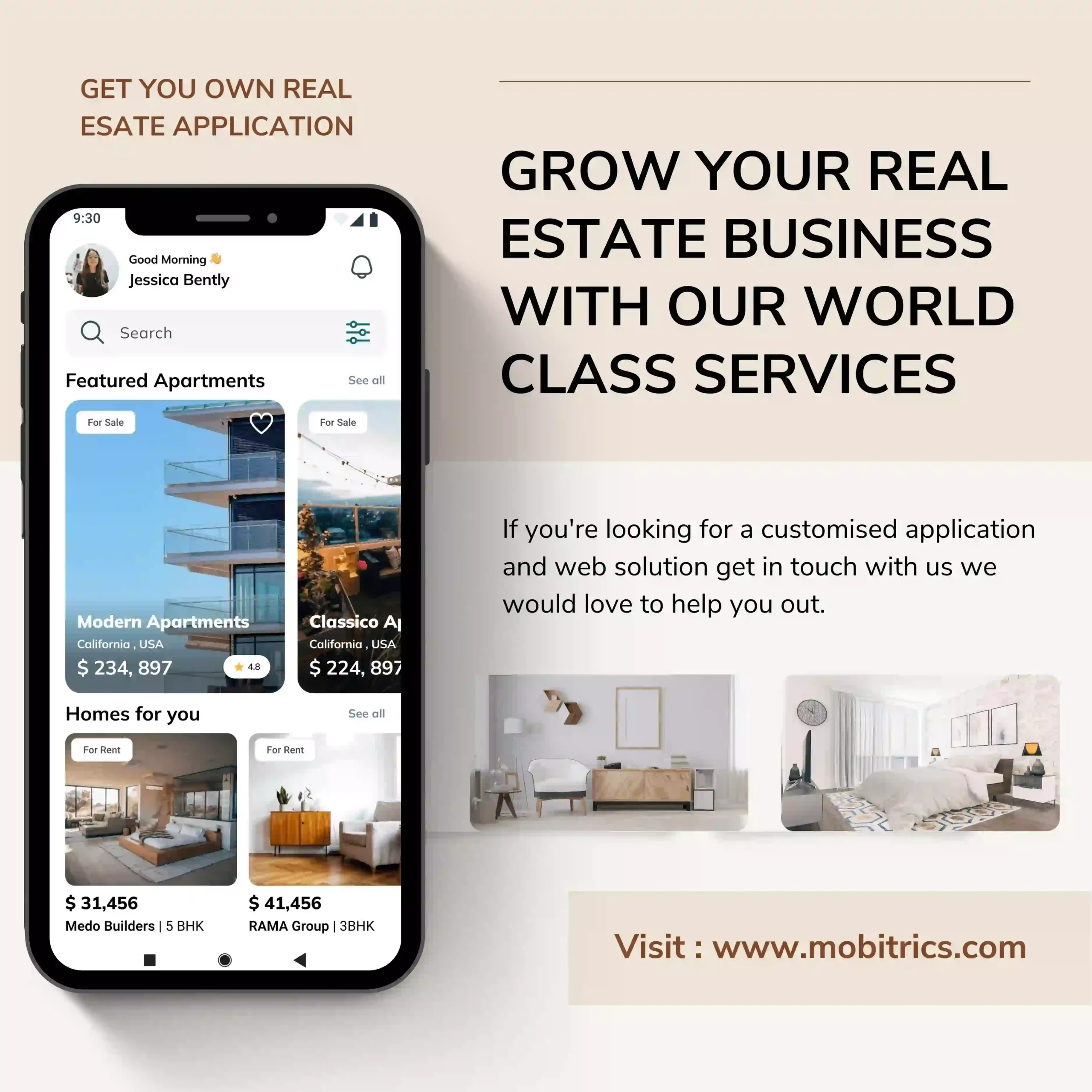 Find your ideal home with Mobitrics Real Estate App. Explore modern luxury apartments, seamless property search, and exclusive deals. Download now for a smarter, stress-free home-buying experience. #Mobitrics_RealEstate #HomeSearch #PropertyDeals
